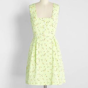 ModCloth Lime green floral gingham dress